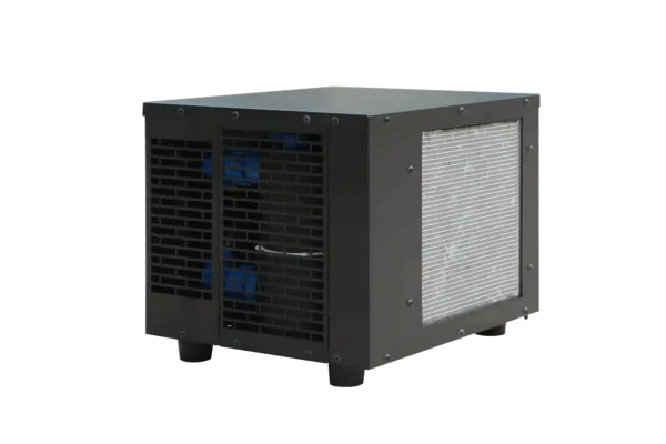 Rear-facing image of cold plunge chiller showing copper coils and dual pipe connectors