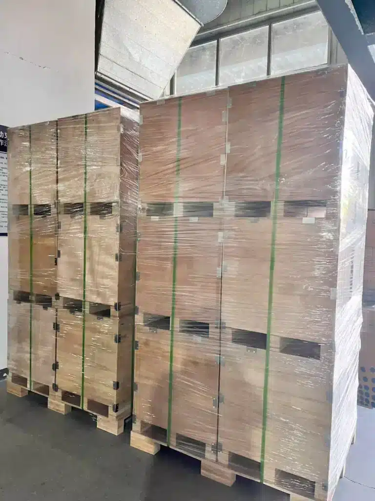 Factory storage area for cold plunge chiller production materials