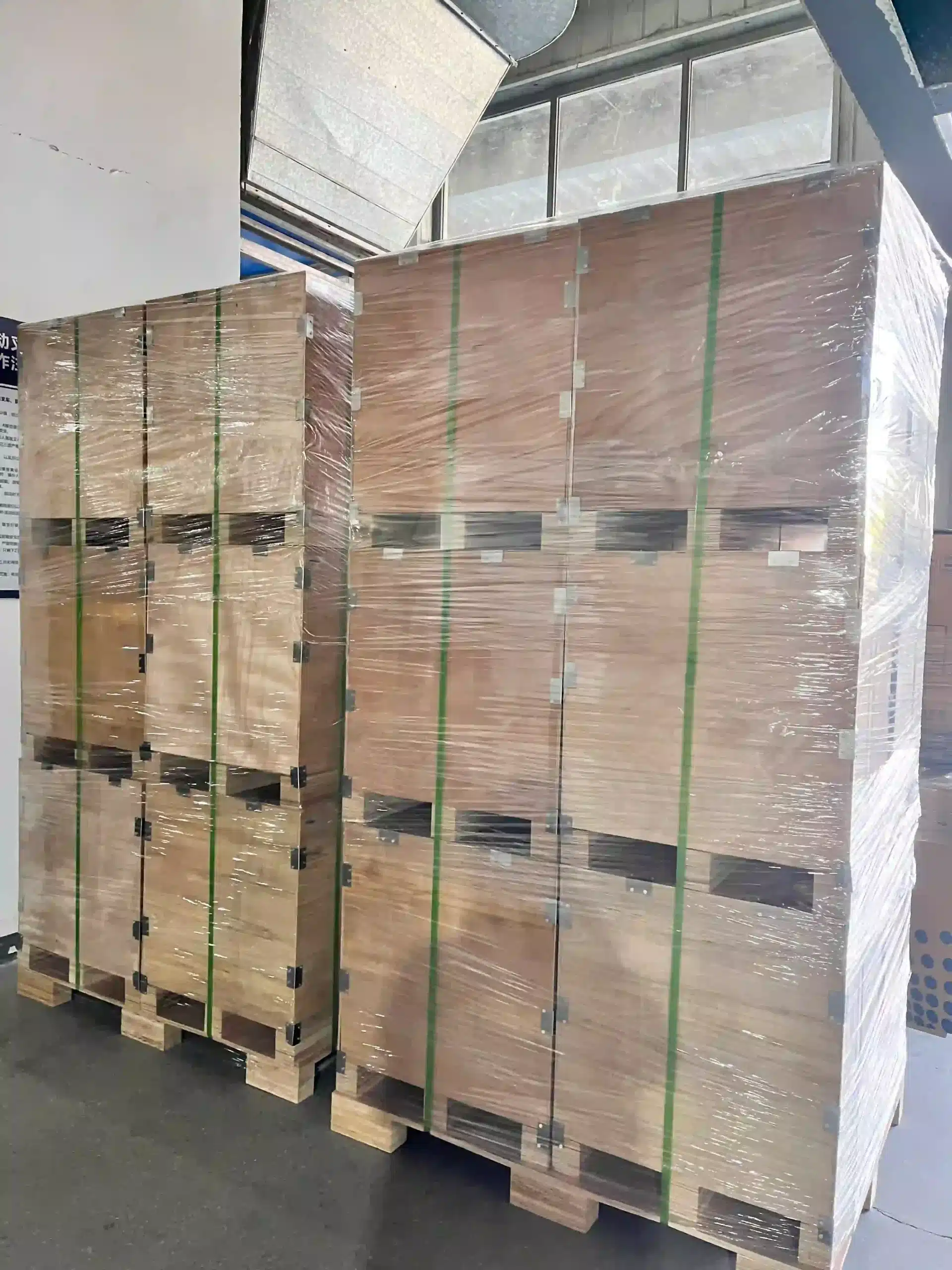 OMNI Ice palletized equipment prepared for loading and shipment