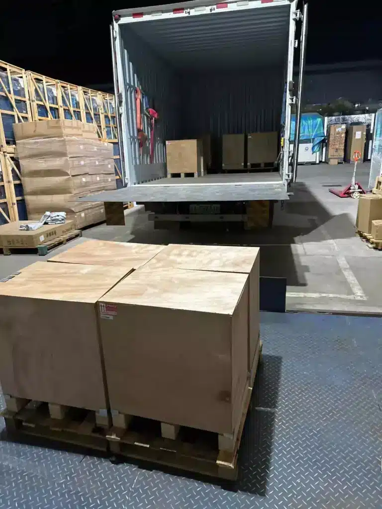 Cold plunge chiller equipment being loaded for shipment at the OMNI Ice factory