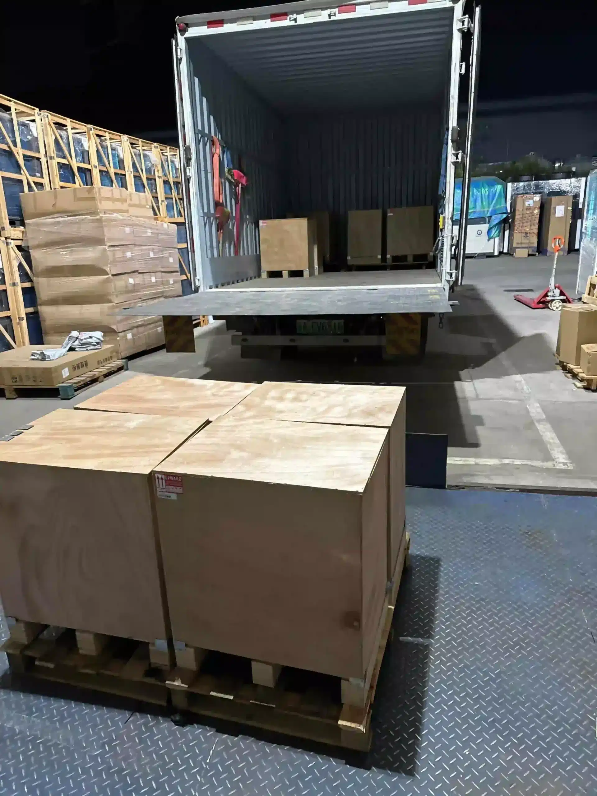 Cold plunge chiller equipment being loaded for shipment at the OMNI Ice factory