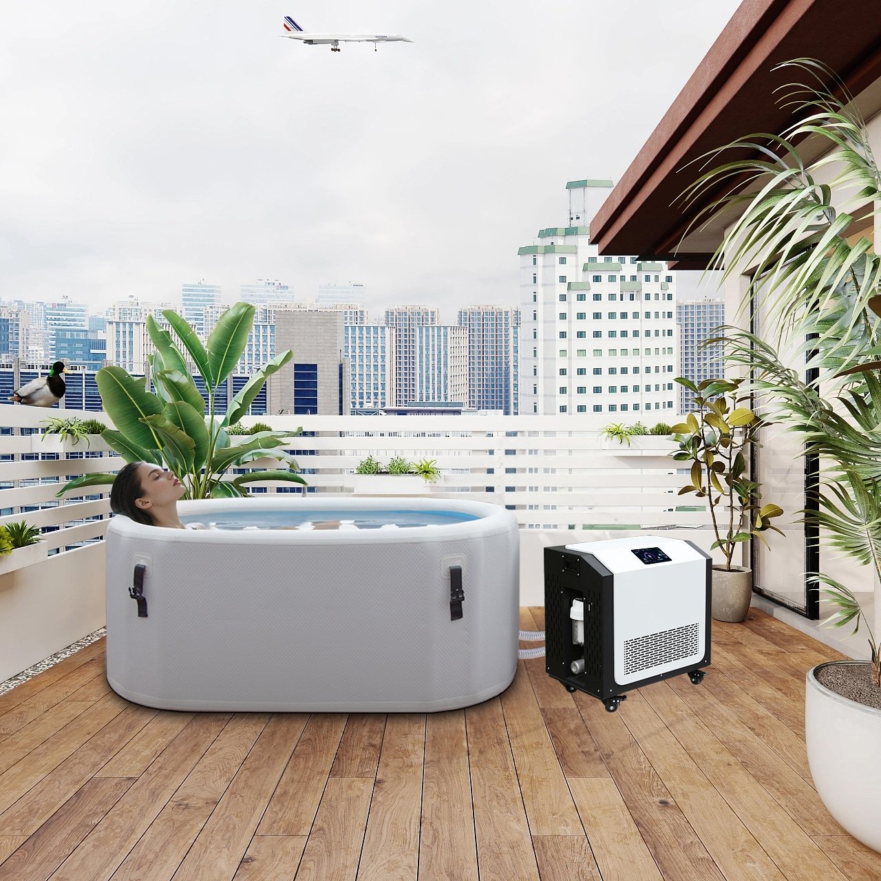 Cold plunge system installed in an indoor spa environment