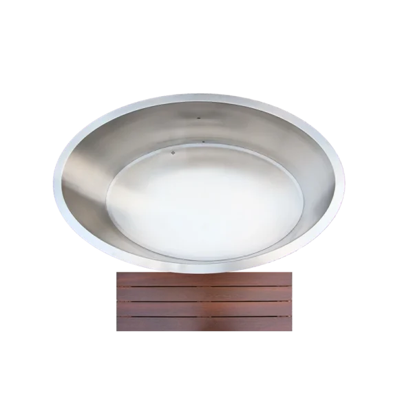 Top view of WT-04 round cold plunge barrel with stainless steel liner and cedar footboard