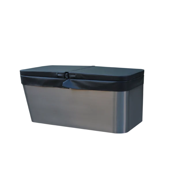 Top-down view of ice bath tub for sale, spacious rectangular stainless steel interior, designed for full-body immersion