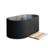 Diagonal view of outdoor cold plunge tub with modern minimalist look