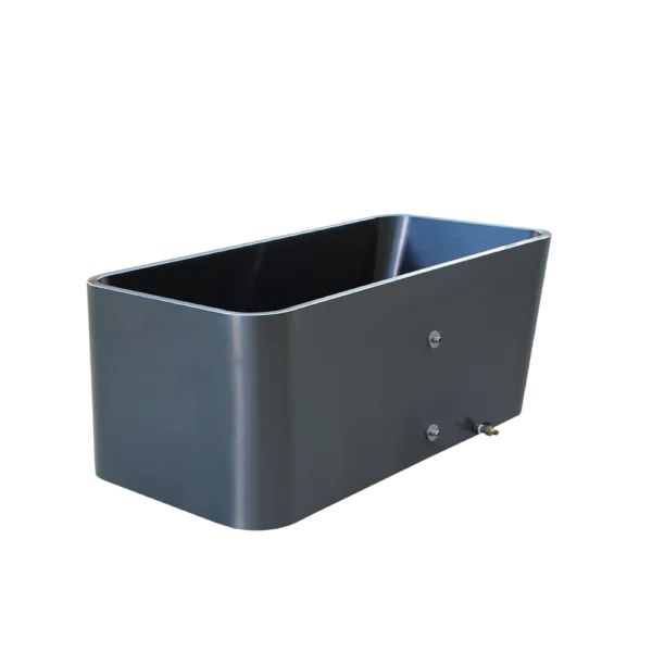 End profile of ice bath tub for sale, modern stainless steel finish, robust and durable design for recovery routines
