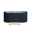Outdoor cold plunge tub front view, sleek oval black design with step