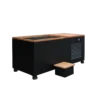 Angled corner view of best cold plunge tub, featuring black exterior, wood trim, digital control panel, and access step