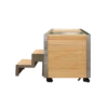 Side profile of plunge cold tub, natural wood side panel and entry steps, sturdy stainless steel construction for cold therapy