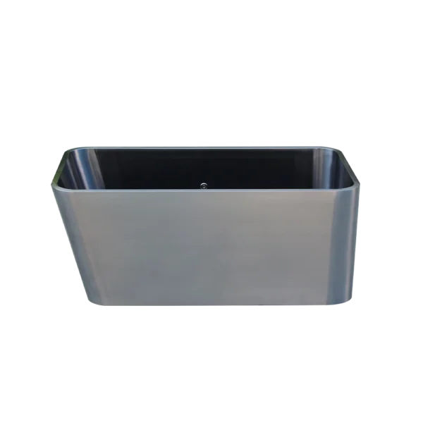 Angled open view of ice bath tub for sale, rectangular stainless steel body, modern design for home or gym use