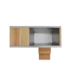 Top view of plunge cold tub, stainless steel rectangular interior, natural wood trim, and front wood steps for safe entry
