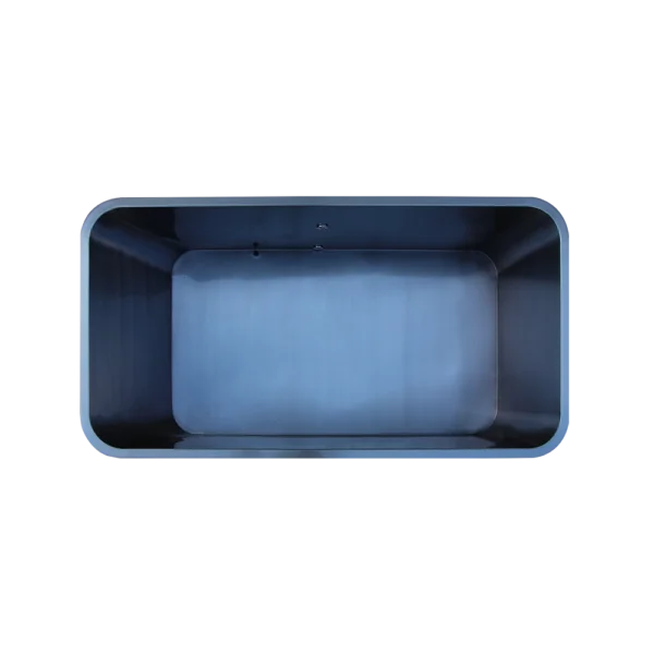 Top-down view of ice bath tub for sale, spacious rectangular stainless steel interior, designed for full-body immersion