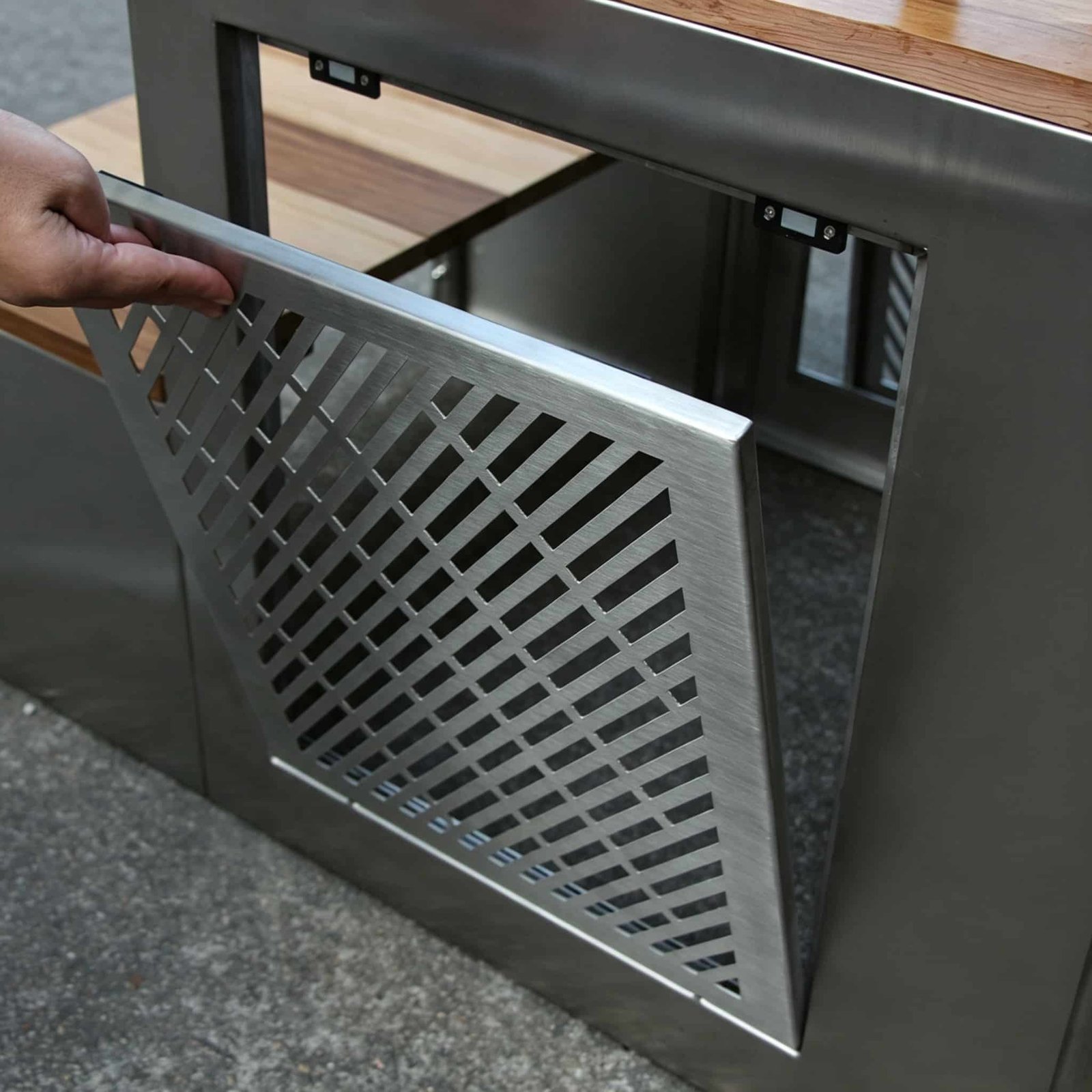 Open removable panel demonstrating cold plunge chiller service access planning