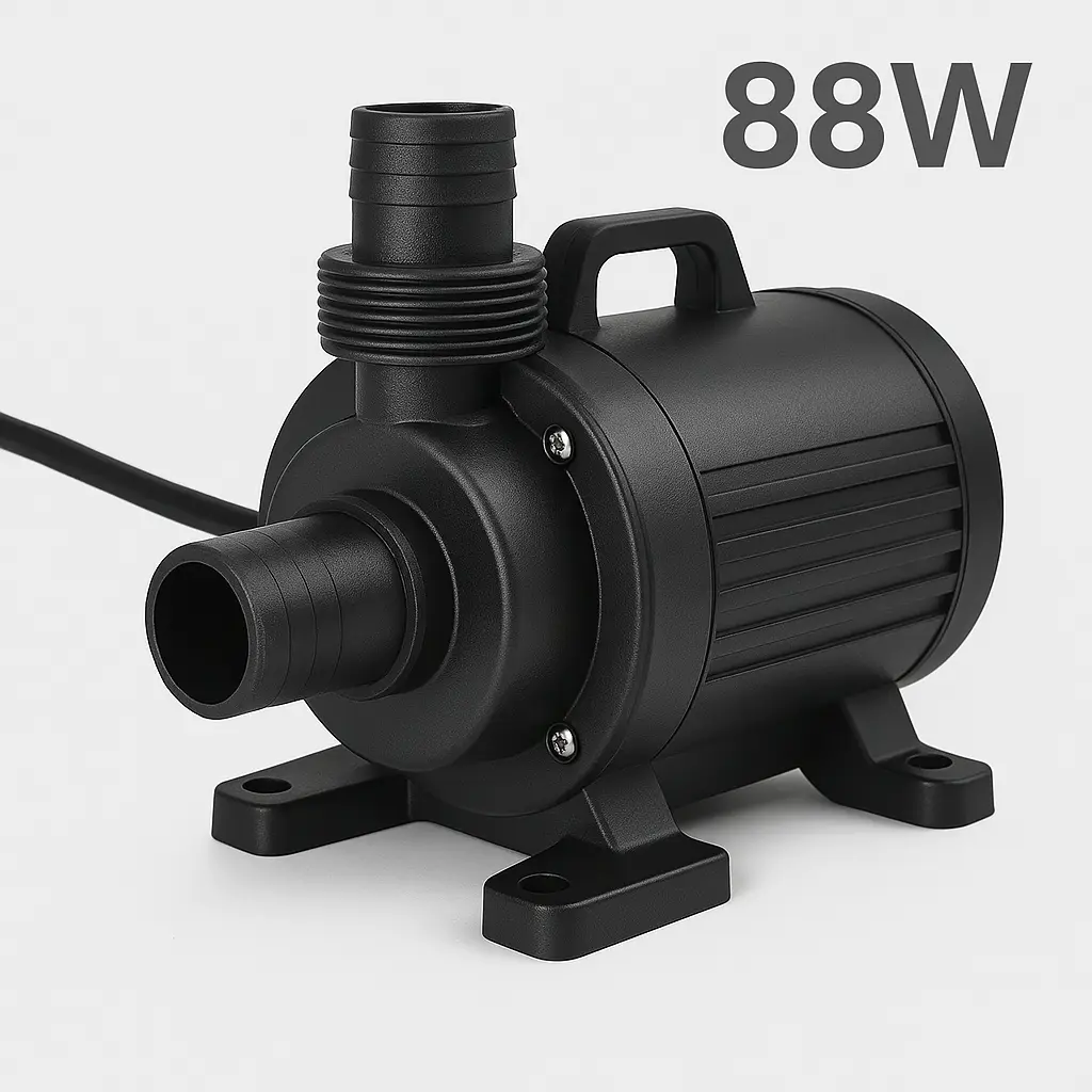 Compact 88W brushless DC water pump designed for cold plunge chillers, delivering efficient and quiet water circulation for ice bath systems