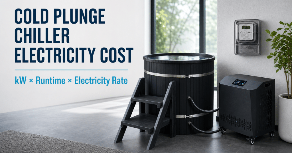 C Series cold plunge chiller and insulated tub illustrating electricity cost and runtime