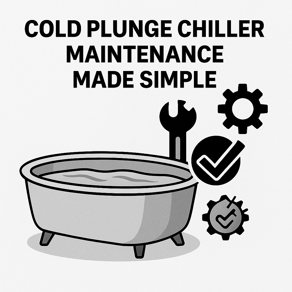 llustrated cold plunge tub with wrench and checklist icons representing cold plunge chiller maintenance