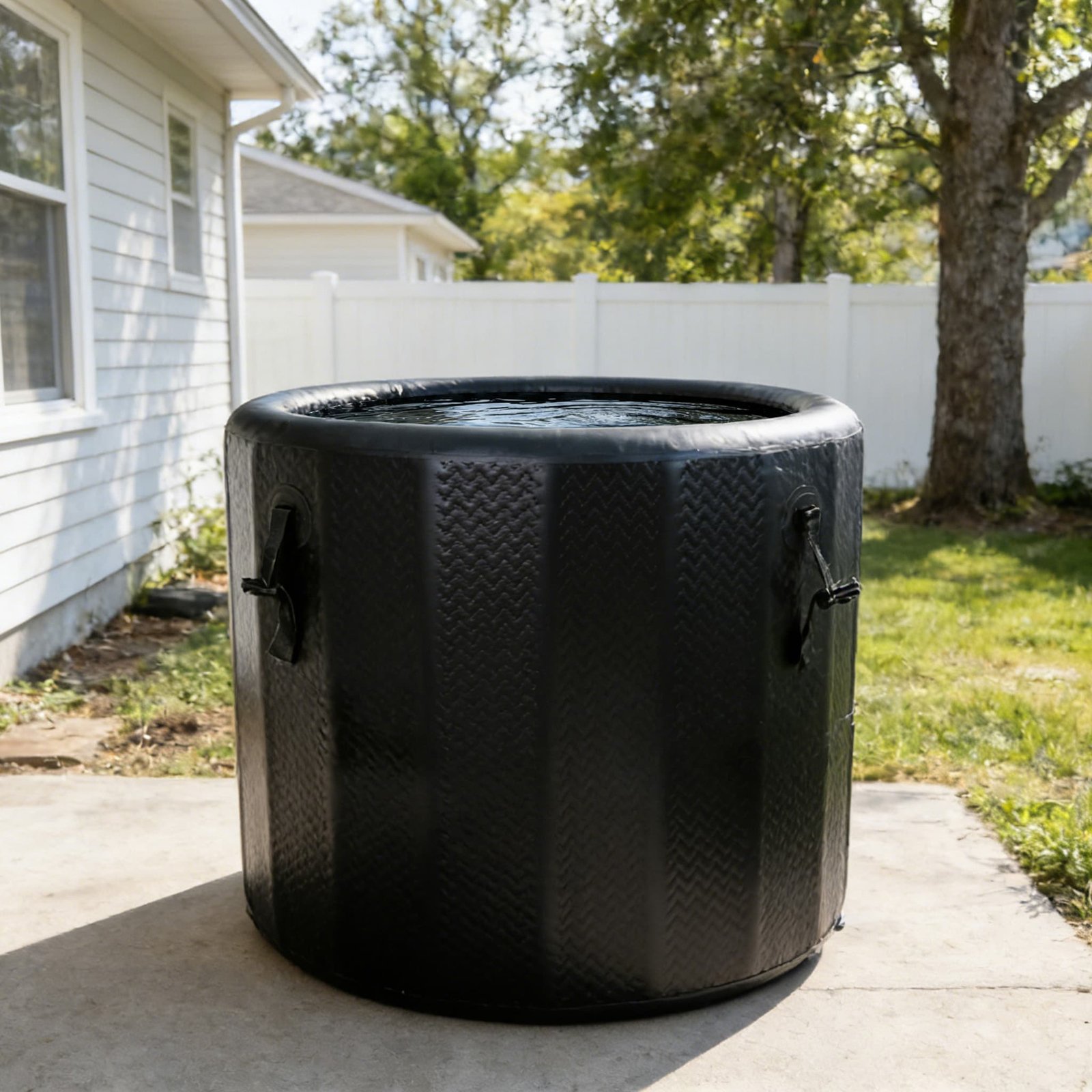 Military-grade drop-stitch inflatable ice bath tub with durable textured surface