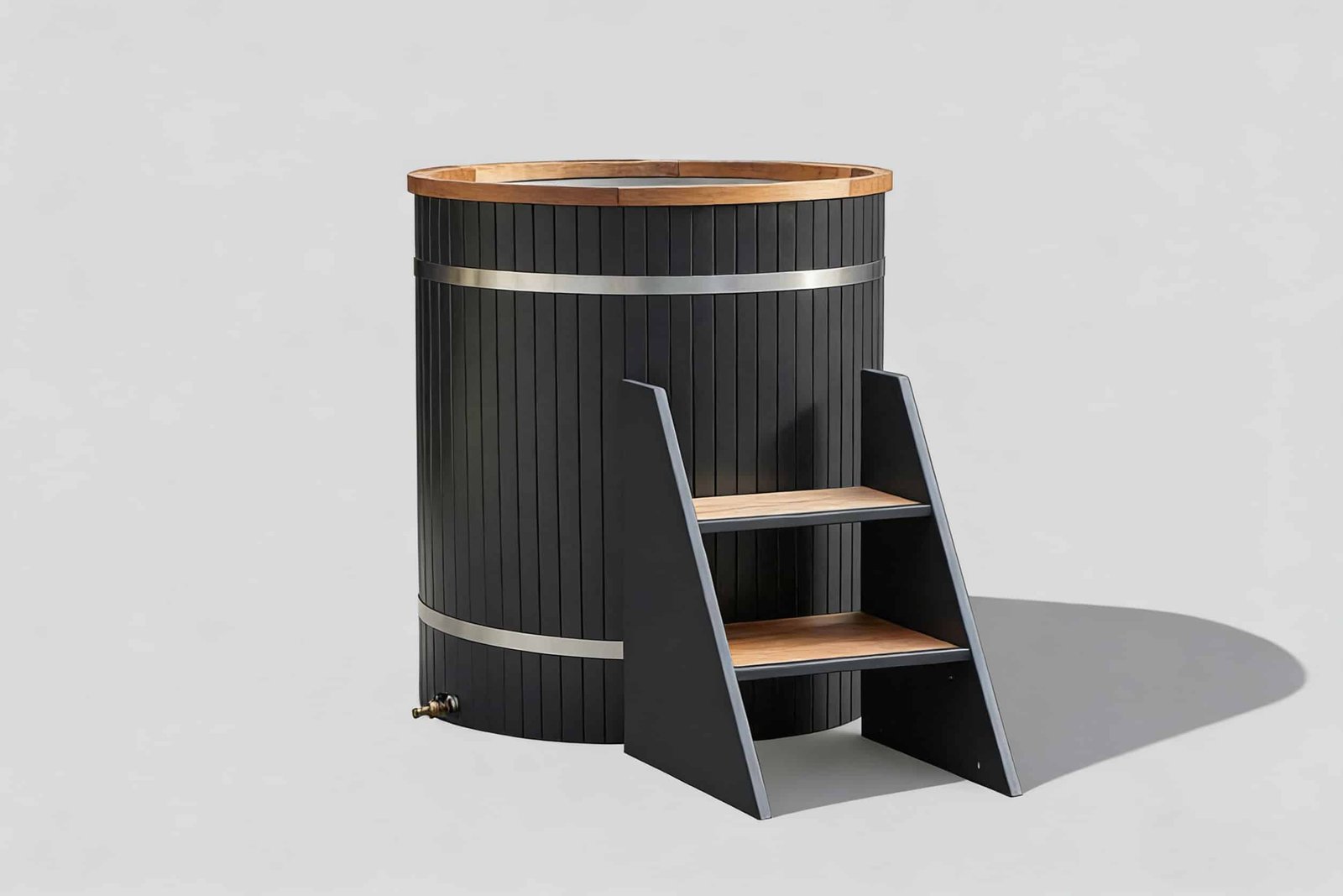 Insulated Stainless Steel Round Ice Bath with Wood Siding, Durable Chiller-ready Recovery Tank