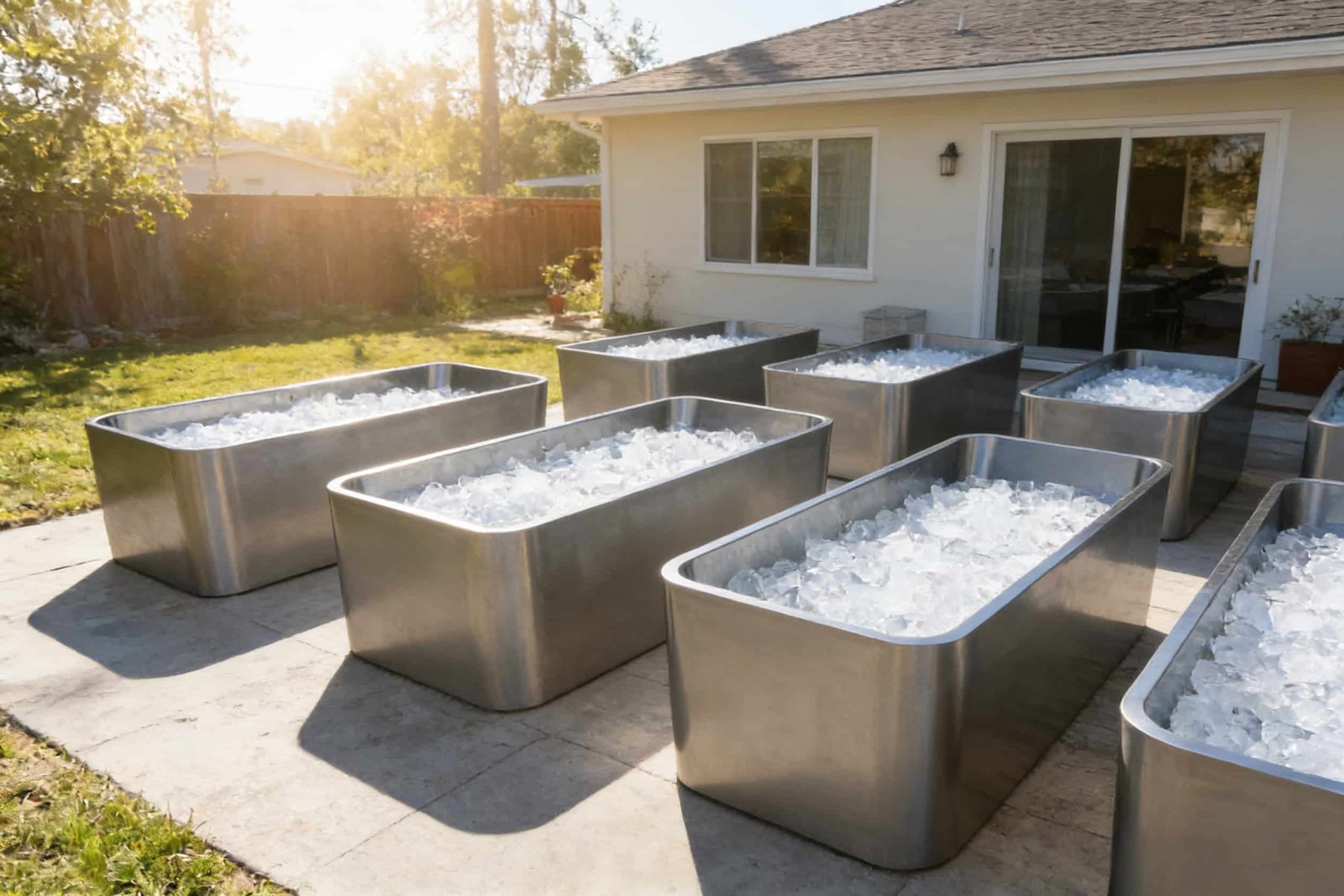 OMNI Ice WT-15 rectangular stainless steel cold plunge tubs for commercial sports events