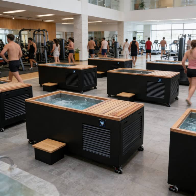 Cold plunge CrossFit facility setup with commercial chiller