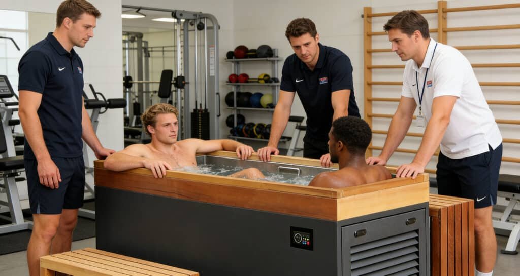 Sports recovery ice bath system used by professional athletes in elite training facility