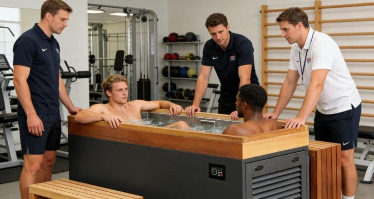 Sports recovery ice bath system used by professional athletes in elite training facility