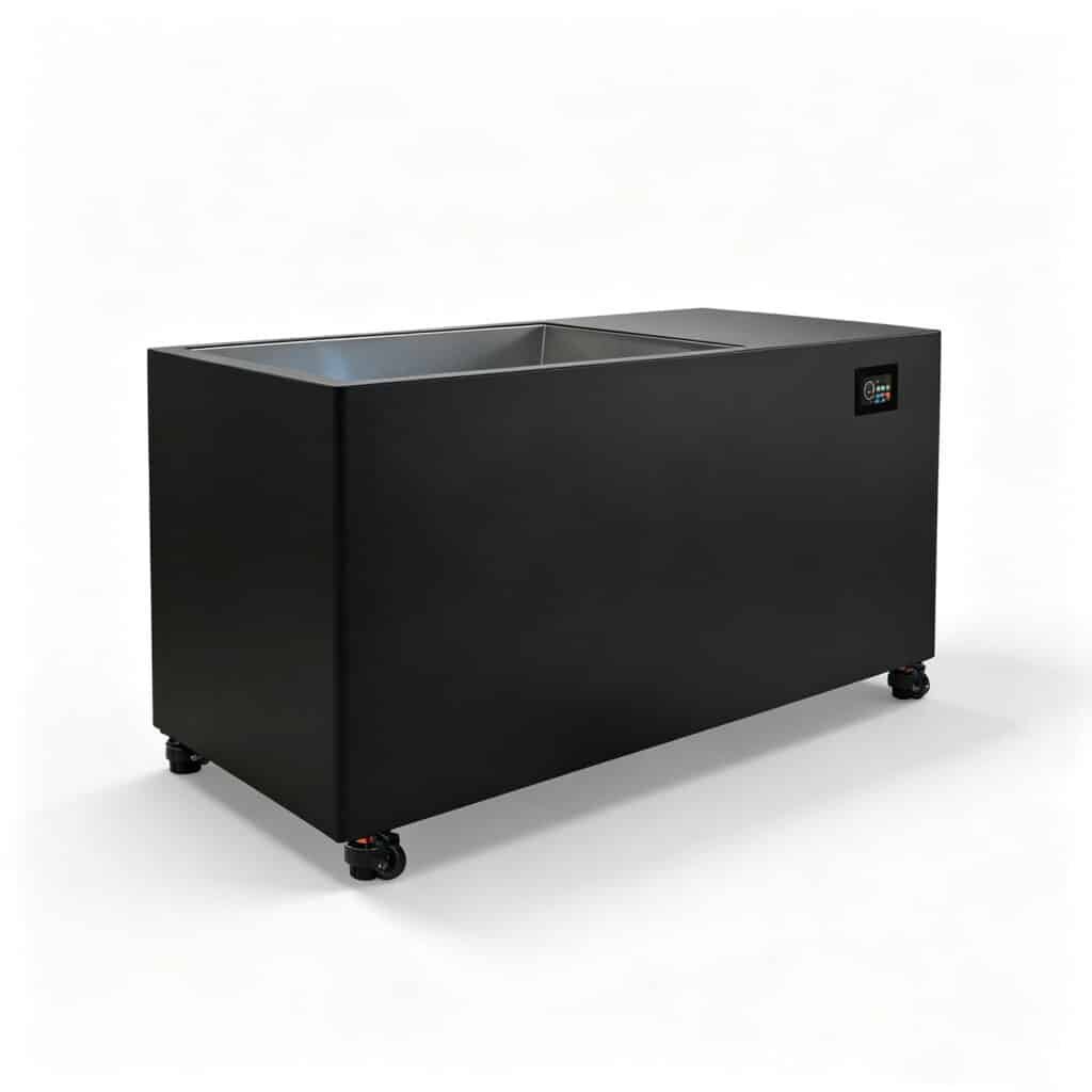 WT-11 large ice bath tub side profile — heavy-duty 220kg commercial build, black electroplated finish