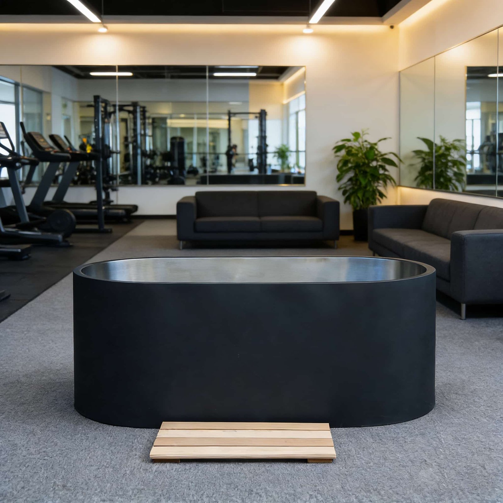 OMNI Ice teal compact cold plunge chiller — space-optimized commercial unit for boutique fitness studios and small gyms