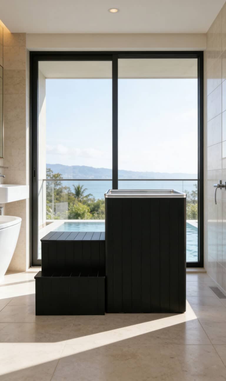 Cold plunge for hotels integrated into an outdoor hospitality recovery area