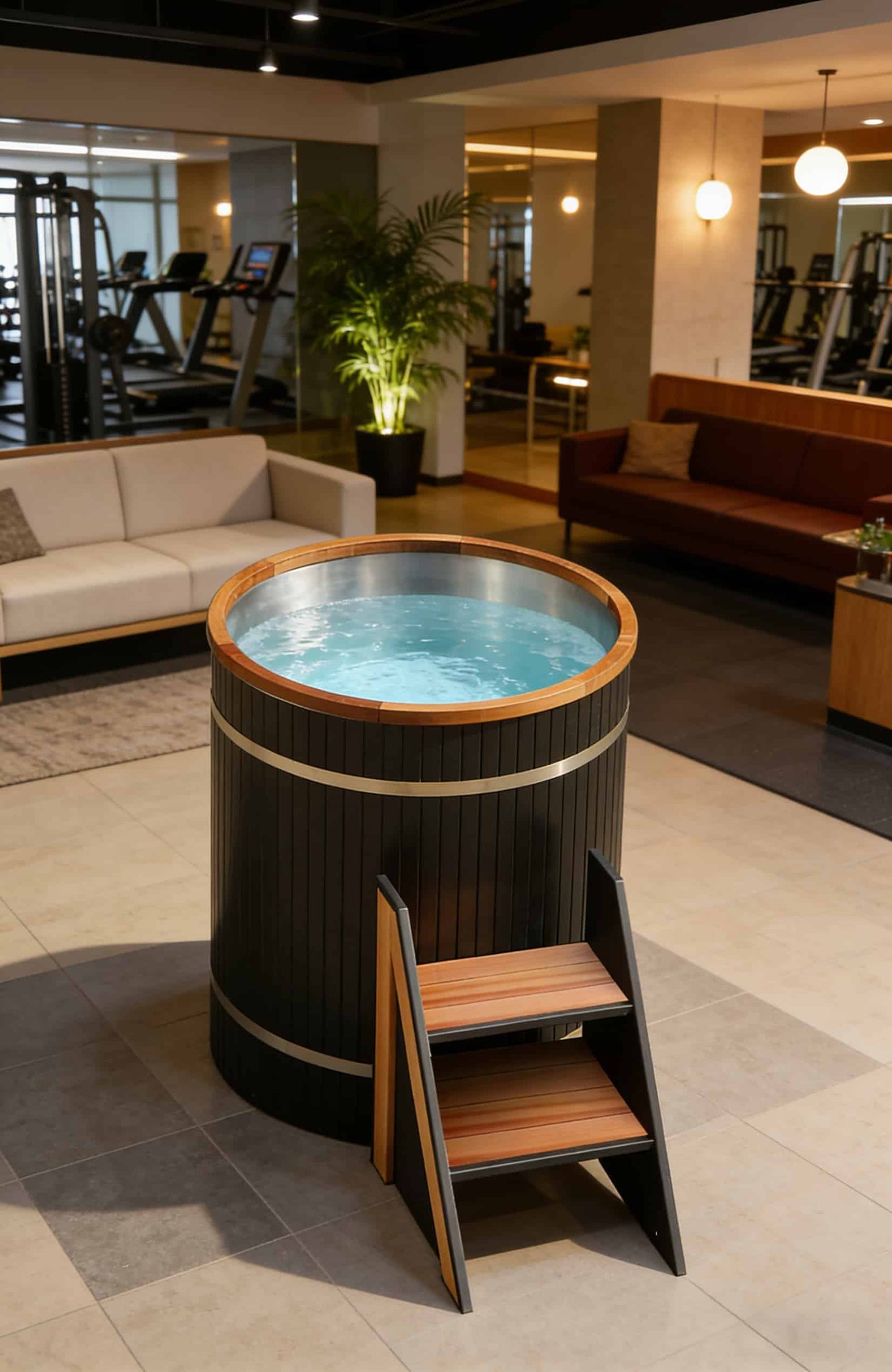 Cedar wood round ice bath tub for sports recovery and contrast therapy studios
