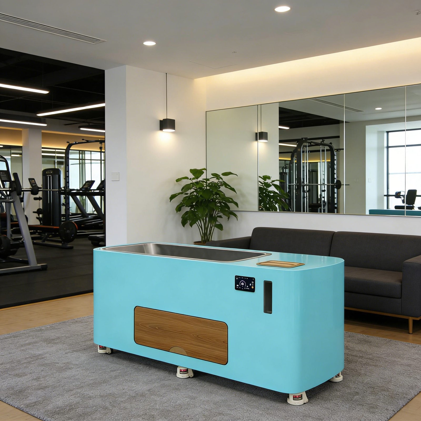 OMNI Ice 2HP industrial cold plunge chiller unit on wheels — mobile commercial recovery system for gym and wellness centers