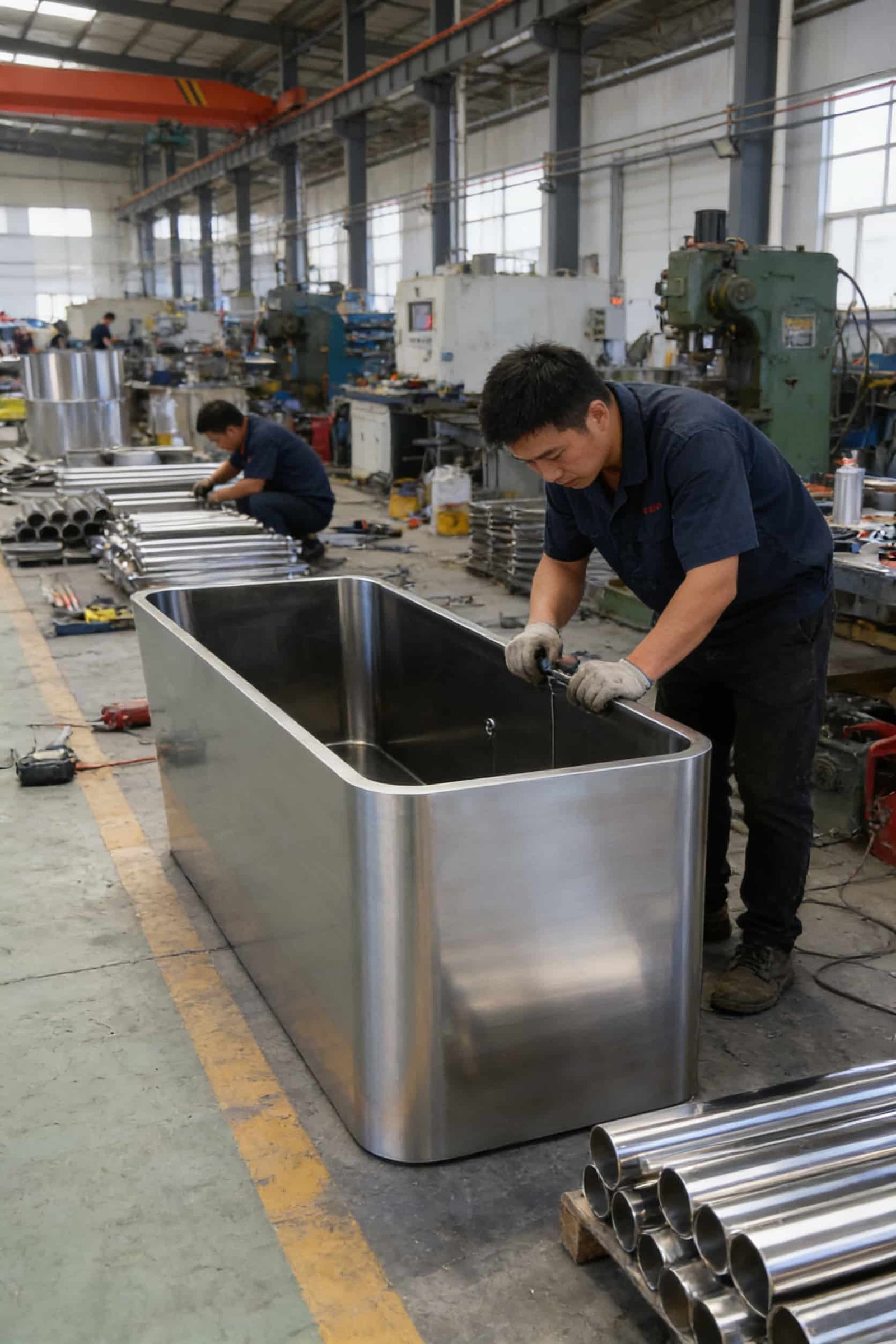 OMNI Ice manufacturing facility producing sports recovery ice bath stainless steel liners