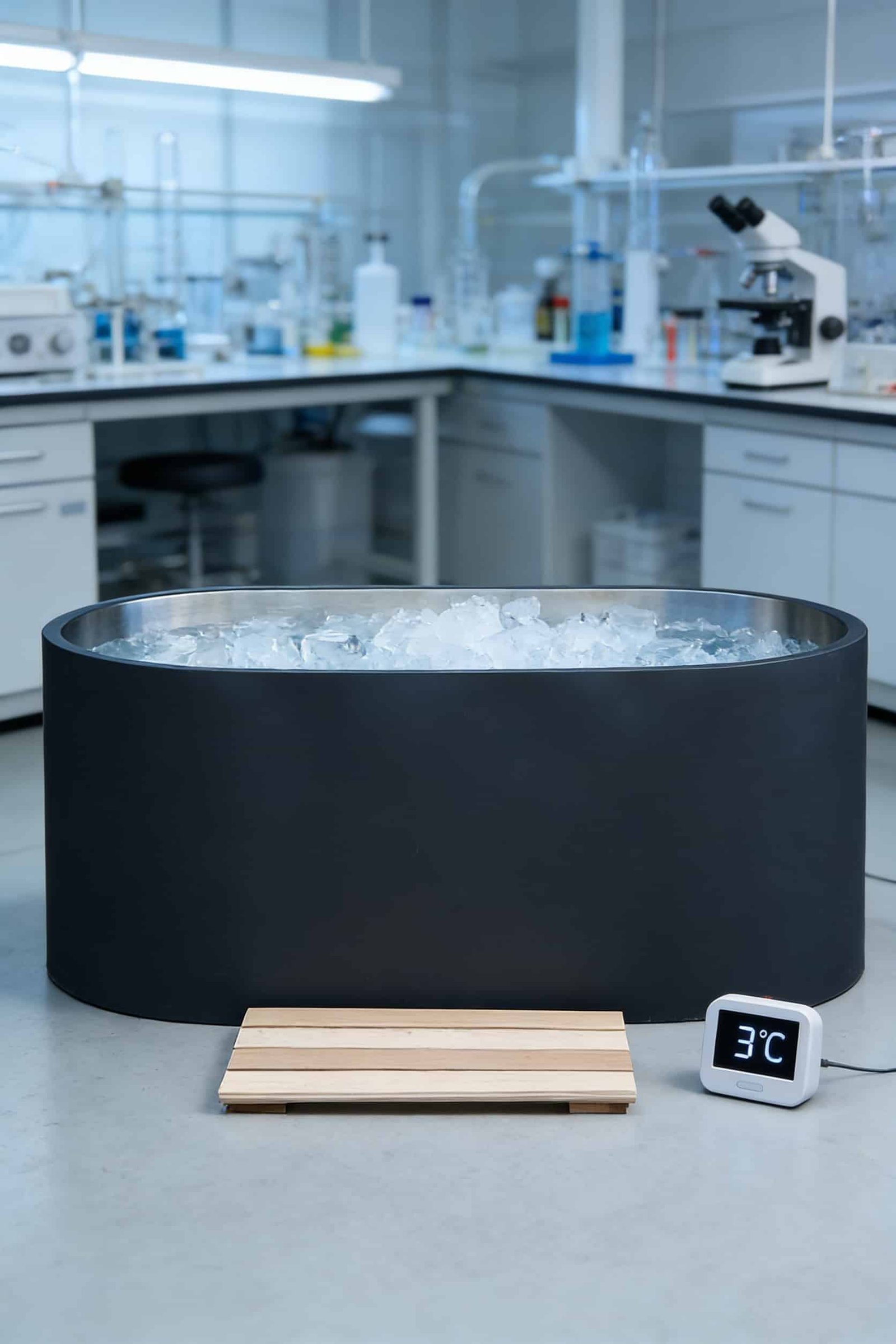 Portable cold plunge tub with 3°C precision temperature control for professional sports recovery