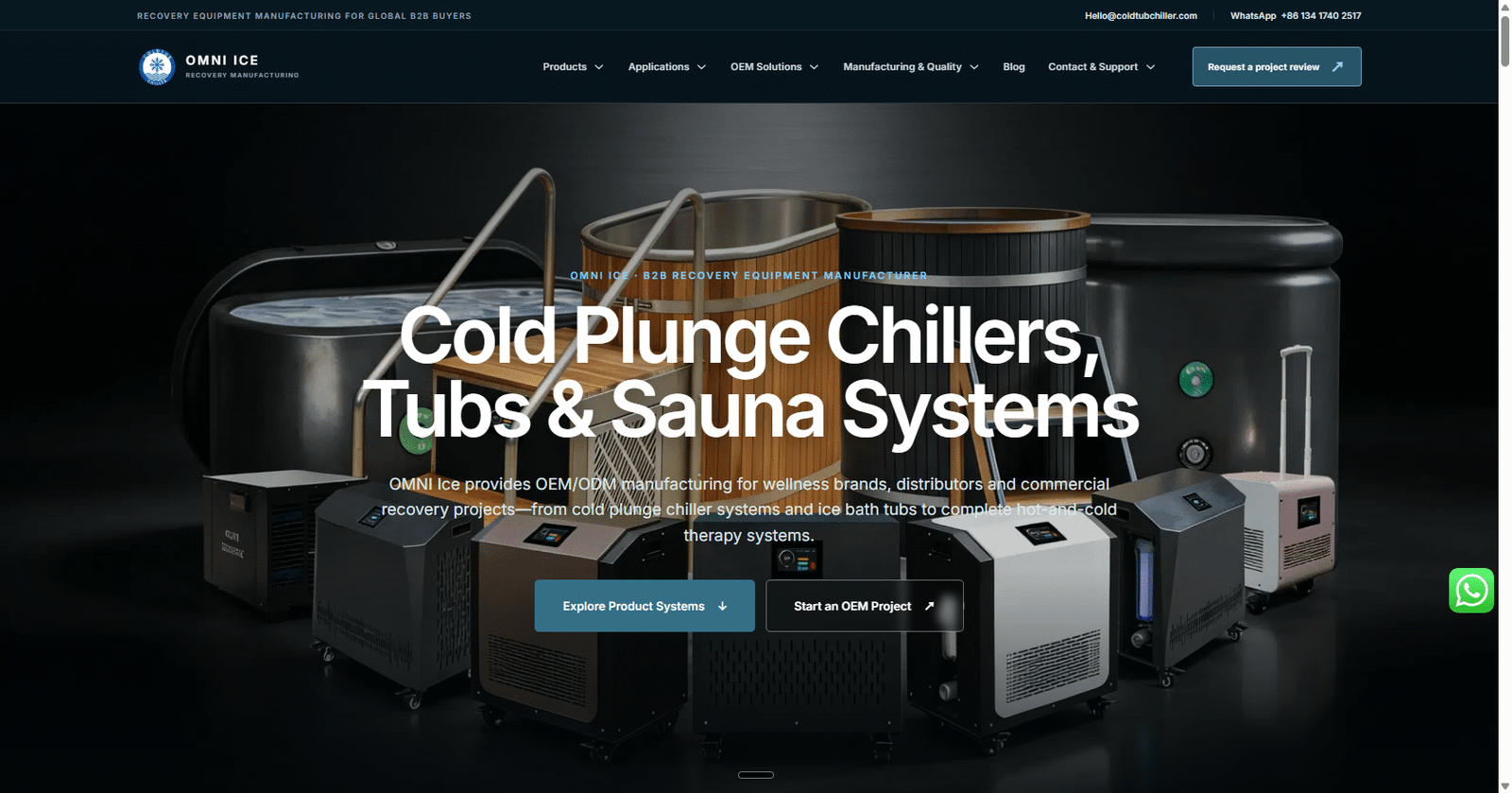 OMNI Ice cold plunge chillers, ice bath tubs and sauna systems for OEM projects