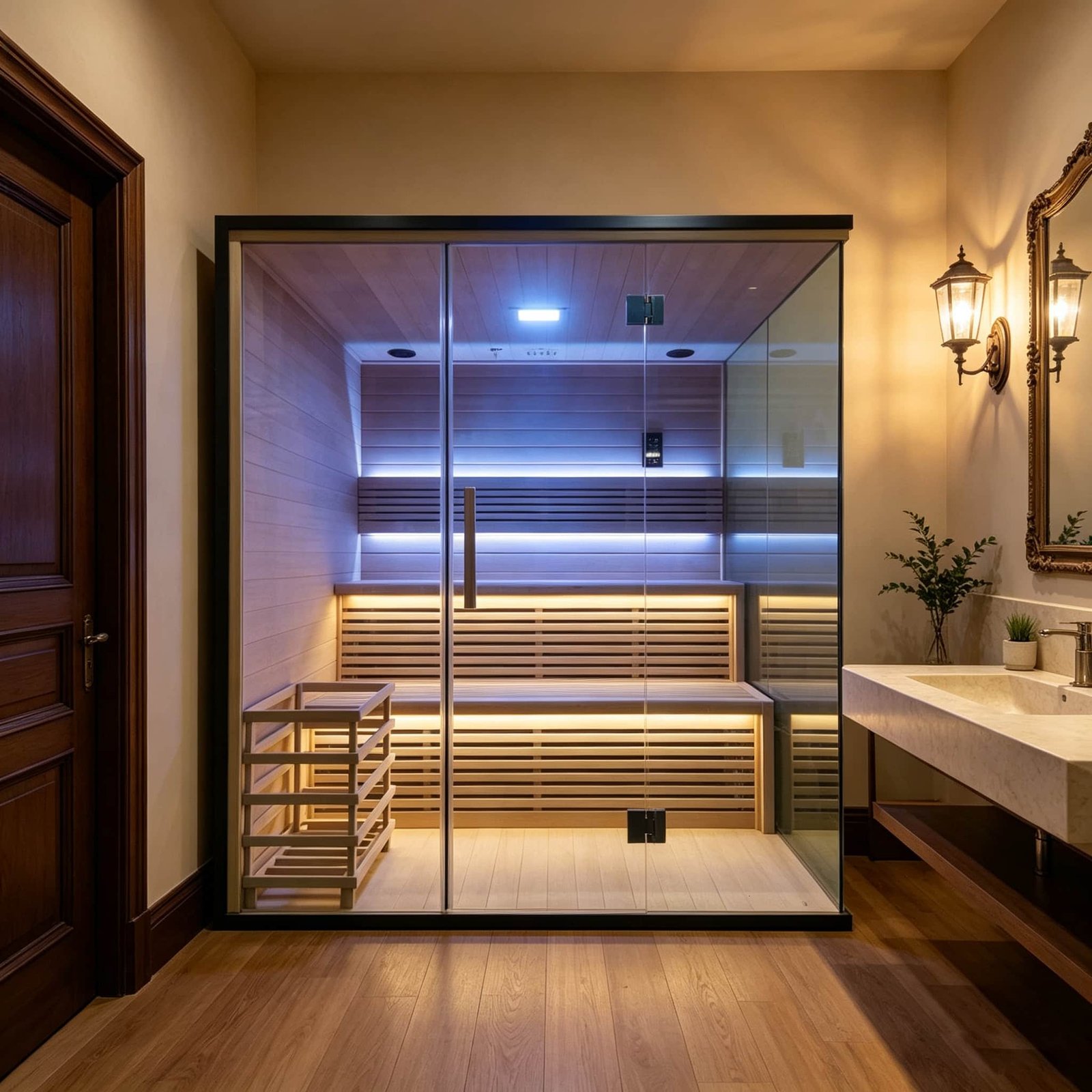 OMNI Ice Elio-6 commercial sauna room for a hotel spa or gym