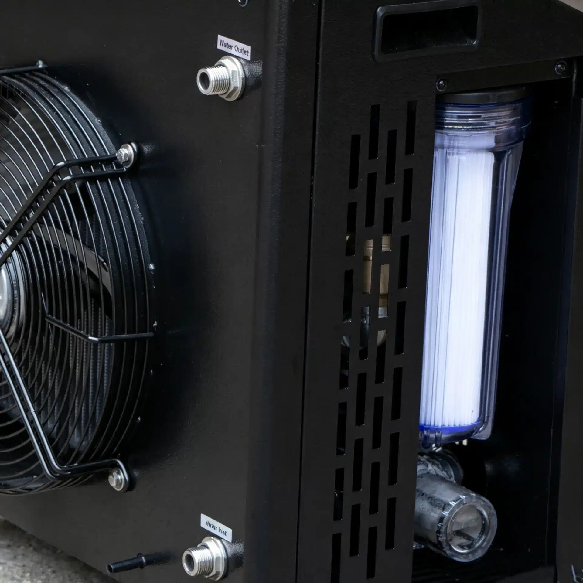 Smart cold plunge chiller filtration and water-care detail