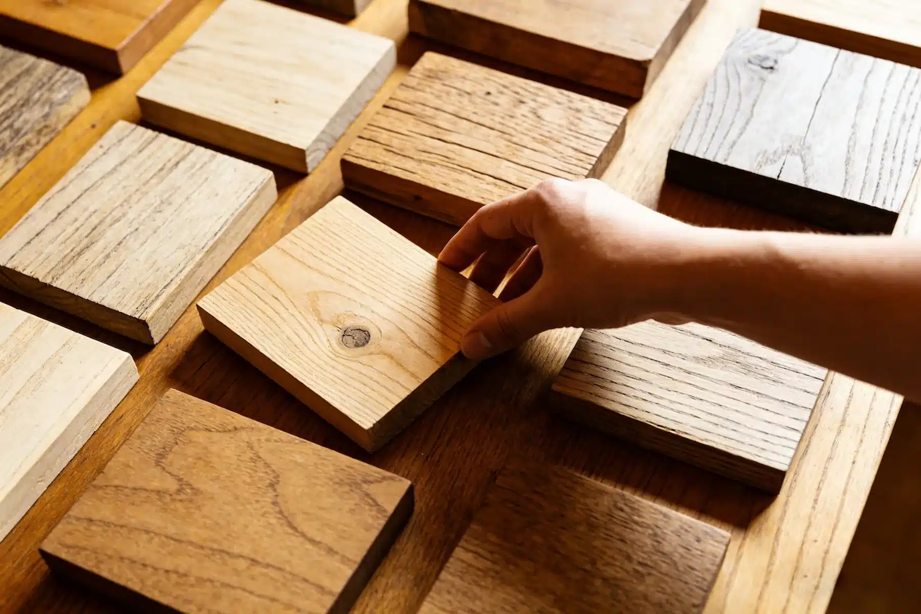 Wood cladding samples for cold plunge tub finish selection