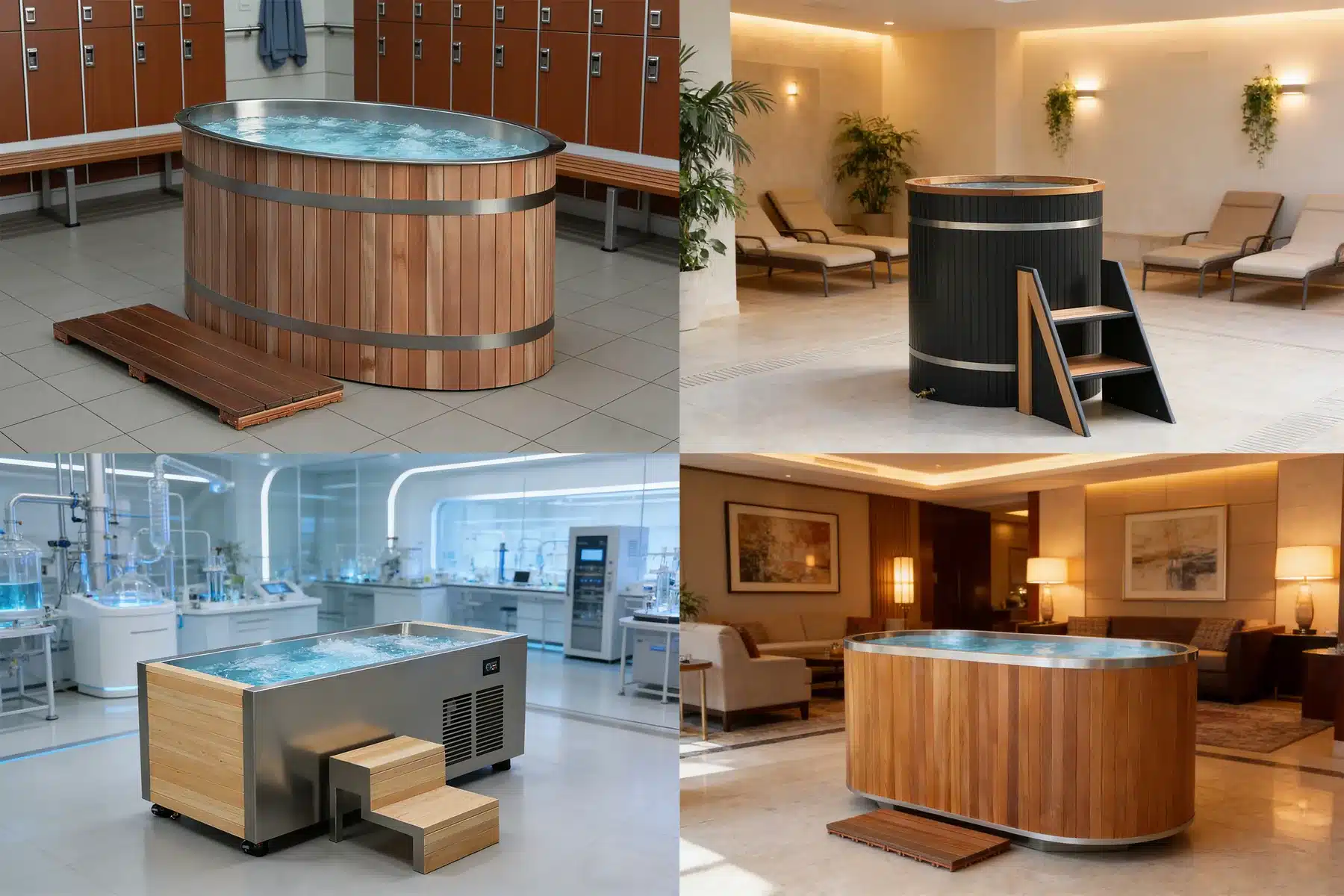 Wood-wrapped cold plunge tub project and form gallery